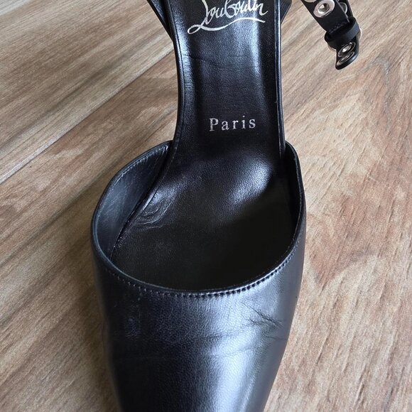 Christian Louboutin Pumpaclou 100 Black Leather Ankle Strap Pumps Eur. 38.5 - Picture 4 of 12